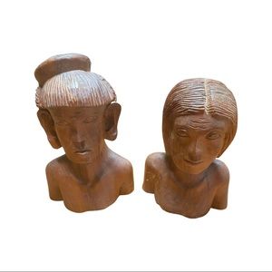 Balinese Miniature Wooden Set Man and Woman Carved Busts